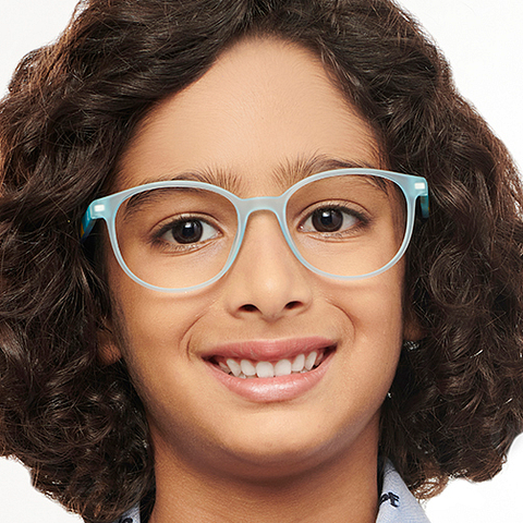 Hooper Screen Glasses Kids Glasses: Sky Blue Black Red Full Rim Round Kids 5-8 yrs Computer Glasses Digi Hooper HP D10087M-C2 right side