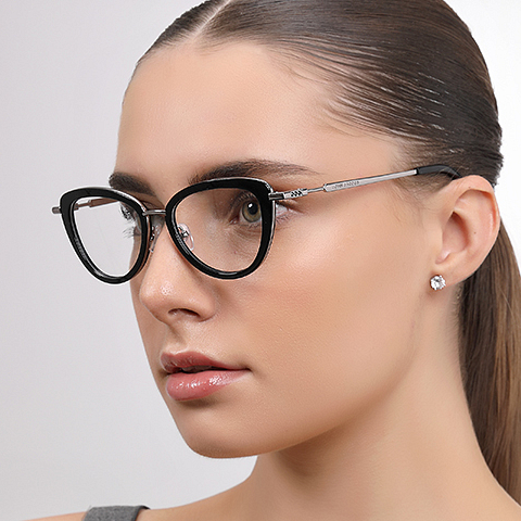 John Jacobs Dark Gunmetal Full Rim Cat Eye right side