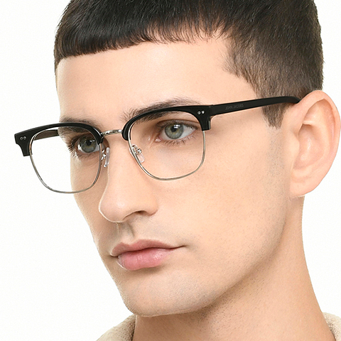 John Jacobs Dark Gunmetal Full Rim Clubmaster left side John Jacobs Dark Gunmetal Full Rim Clubmaster left side