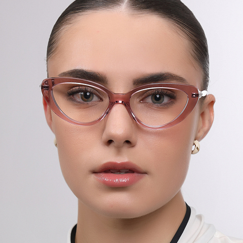 John Jacobs Pink Transparent Full Rim Cat Eye left side