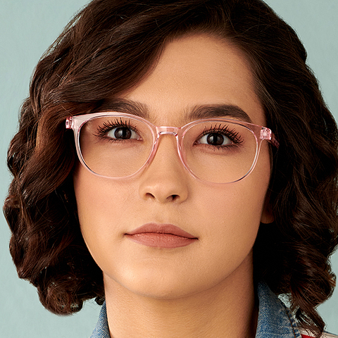 Lenskart BLU Screen Glasses Blue Block Zero Power Screen Glasses : Pink Transparent Pink Full Rim Round Lenskart Blu LB E14061-C2 left side