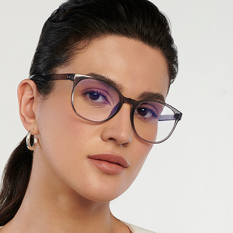 Lenskart BLU Screen Glasses Blue Block Zero Power Screen Glasses : Grey Transparent Grey Full Rim Round Lenskart Blu LB E14061-C3 right side