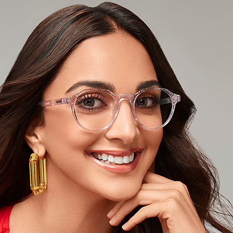 Buy Blue Block Screen Glasses: Pink Transparent Full Rim Geometric