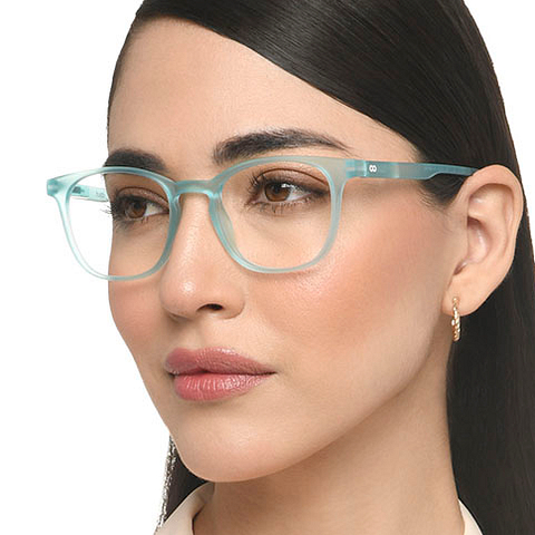 Lenskart Hustlr Screen Glasses Blue Block Zero Power Screen Glasses : Turquoise Full Rim Square Lenskart HUSTLR LB E14058-XW C53 left side