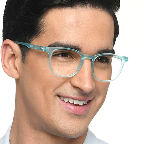 Lenskart Hustlr Screen Glasses Blue Block Zero Power Screen Glasses : Turquoise Full Rim Square Lenskart HUSTLR LB E14058-XW C53 left side
