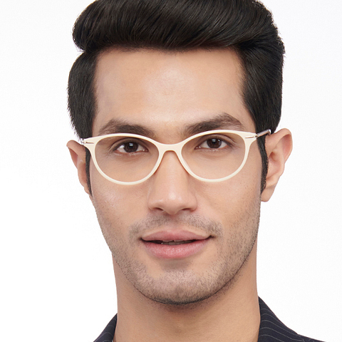 Lenskart BLU Screen Glasses Blue Block Zero Power Screen Glasses : Creamy White Silver Transparent Full Rim Cat Eye Lenskart Blu LB E14791-C3 right side