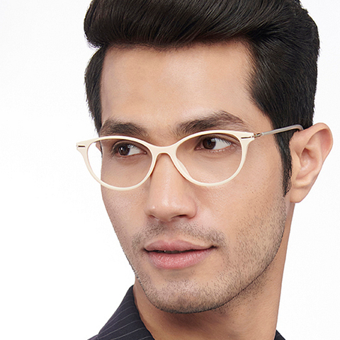 Lenskart BLU Screen Glasses Blue Block Zero Power Screen Glasses : Creamy White Silver Transparent Full Rim Cat Eye Lenskart Blu LB E14791-C3 left side