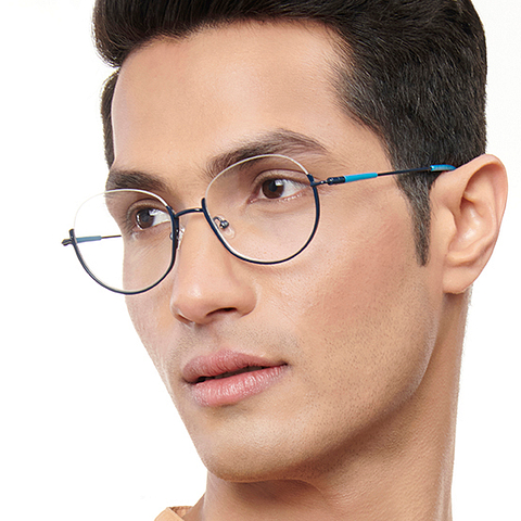 Lenskart Studio Online Sky Blue Half Rim Round left side