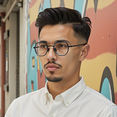 Lenskart Gray Full Rim Geometric left side
