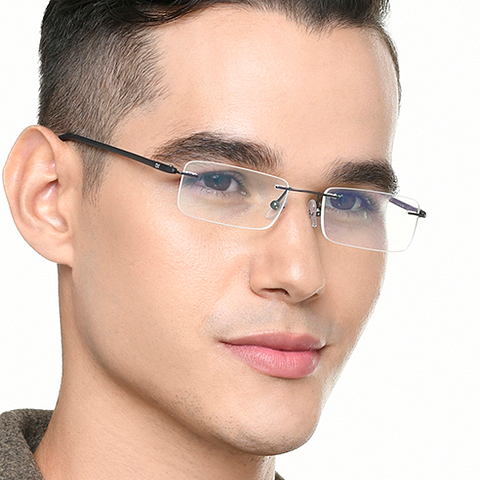 Lenskart Air Online Mid Gunmetal Rimless Rectangle left side