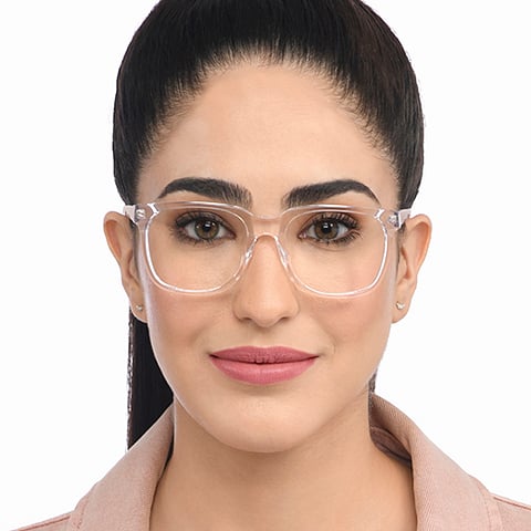 Lenskart BLU Screen Glasses Blue Block Screen Glasses: Pink Transparent Full Rim Square Lenskart Blu-C3 LB E16061 right side