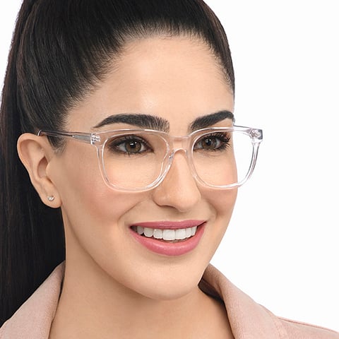 Lenskart BLU Screen Glasses Blue Block Screen Glasses: Pink Transparent Full Rim Square Lenskart Blu-C3 LB E16061 left side