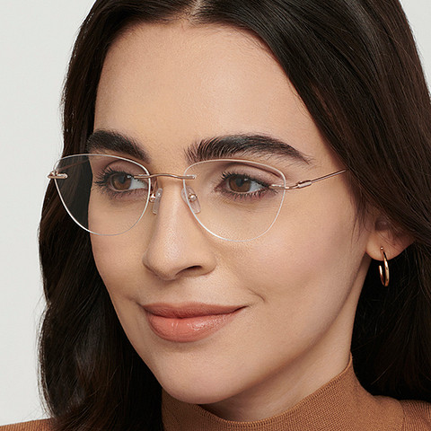 Buy Gold Tortoise Rimless Cat Eye Vincent Chase SLEEK STEEL VC