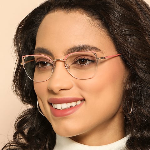 Half Frame Semi Cat Eye Glasses Buy Gold Pink Half Rim Cat Eye