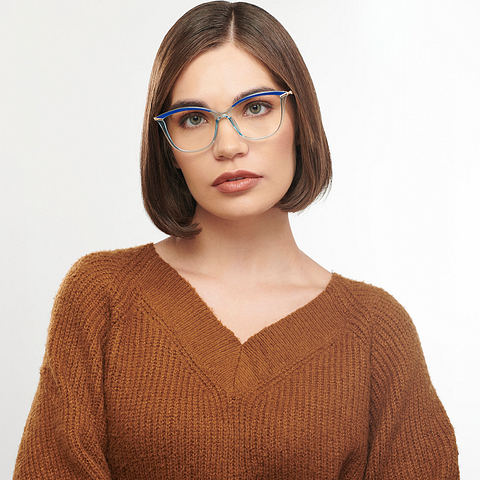 OJOS Sky Blue Full Rim Cat Eye left side