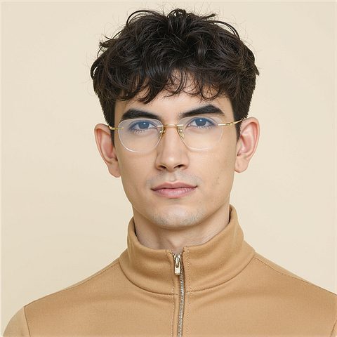 OWNDAYS Gold Rimless Aviator left side