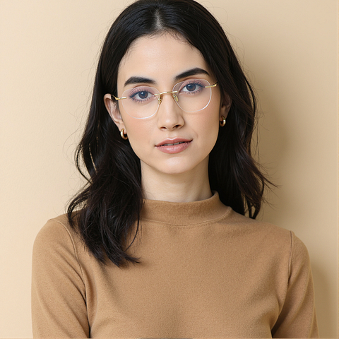 OWNDAYS Gold Rimless Aviator left side