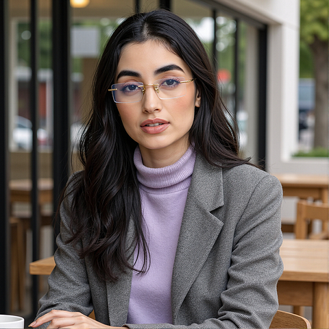 OWNDAYS Gold Rimless Rectangle right side