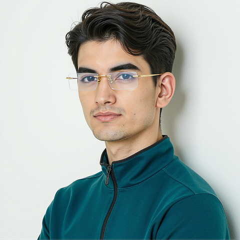 OWNDAYS Gold Rimless Rectangle left side