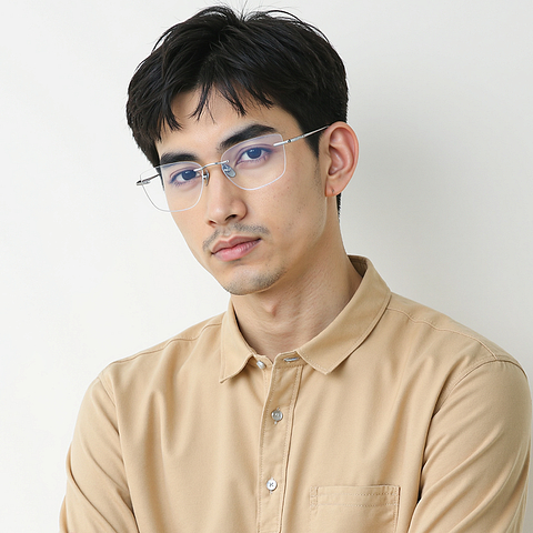 OWNDAYS Silver Rimless Rectangle left side