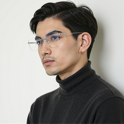 OWNDAYS Silver Rimless Rectangle right side