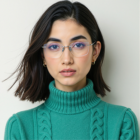 OWNDAYS Silver Rimless Rectangle left side