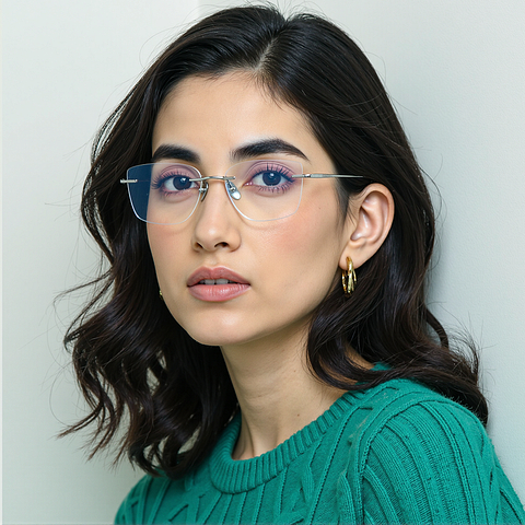 OWNDAYS Silver Rimless Rectangle right side