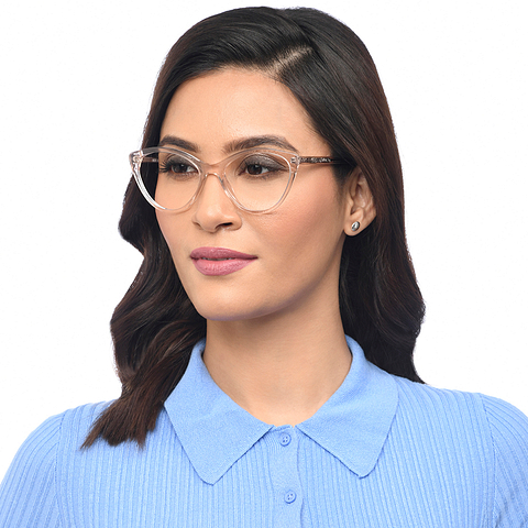 Lenskart BLU Screen Glasses Blue Block Screen Glasses: Brown Transparent Full Rim Cat Eye Vincent Chase Classic Acetate VC E15384-C3 Eyeglasses left side