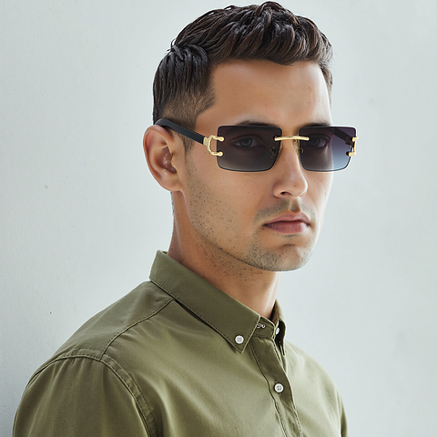 Grey Gradient Gold Rimless Rectangle Vincent Chase Sun Metal