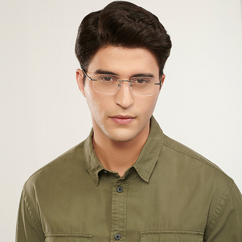 Vincent Chase Online Mid Gunmetal Rimless Rectangle left side