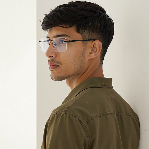 Vincent Chase MATTE BLACK Rimless Rectangle left side