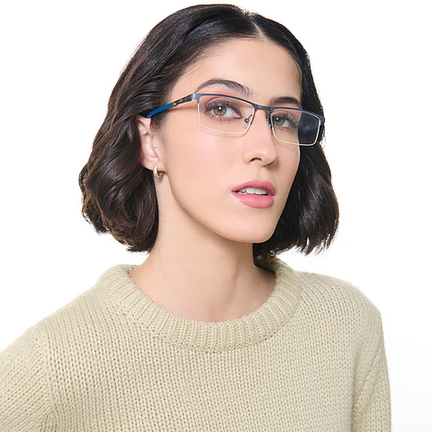 Vincent Chase Navy Blue Half Rim Rectangle left side