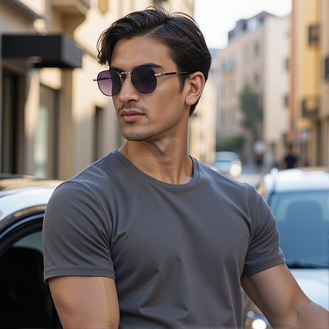 Vincent Chase Polarized Silver Full Rim Round left side