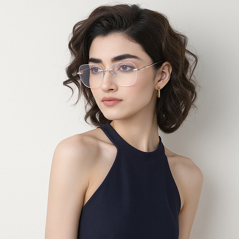 Vincent Chase Online Rose Gold Rimless Round right side