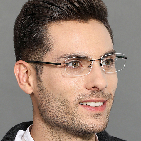 Lenskart Air Online Mid Gunmetal Rimless Rectangle left side