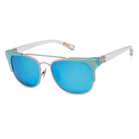 Buy Silver Blue Transparent Sky Blue Mirror Full Rim Clubmaster
