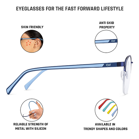 Lenskart Air Online Sky Blue Half Rim Square right side