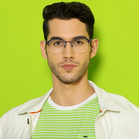 Lenskart Air Online Sky Blue Half Rim Square left side