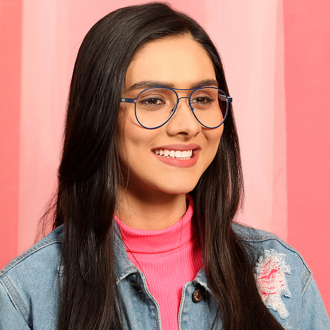 Lenskart Air Online Sky Blue Full Rim Aviator left side