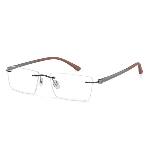 Brown Grey Rimless Rectangle Bolt Lumineers B-005 Eyeglasses - Lenskart.com