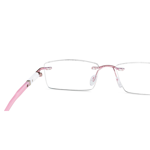 Women's Pink Rimless Rectangular Wrap Sunglasses - UV400 Protection, Fashion Shades